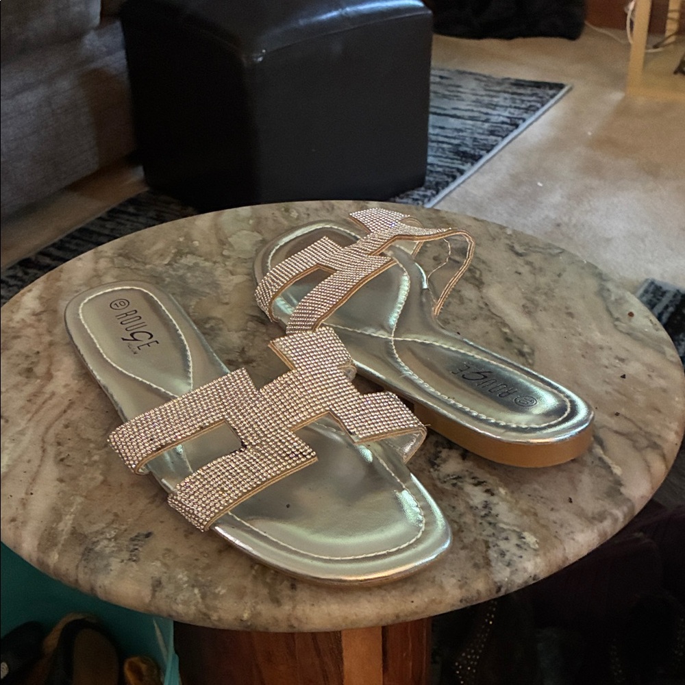 Rouge! Rose Gold Rhinestone Slide Sandals